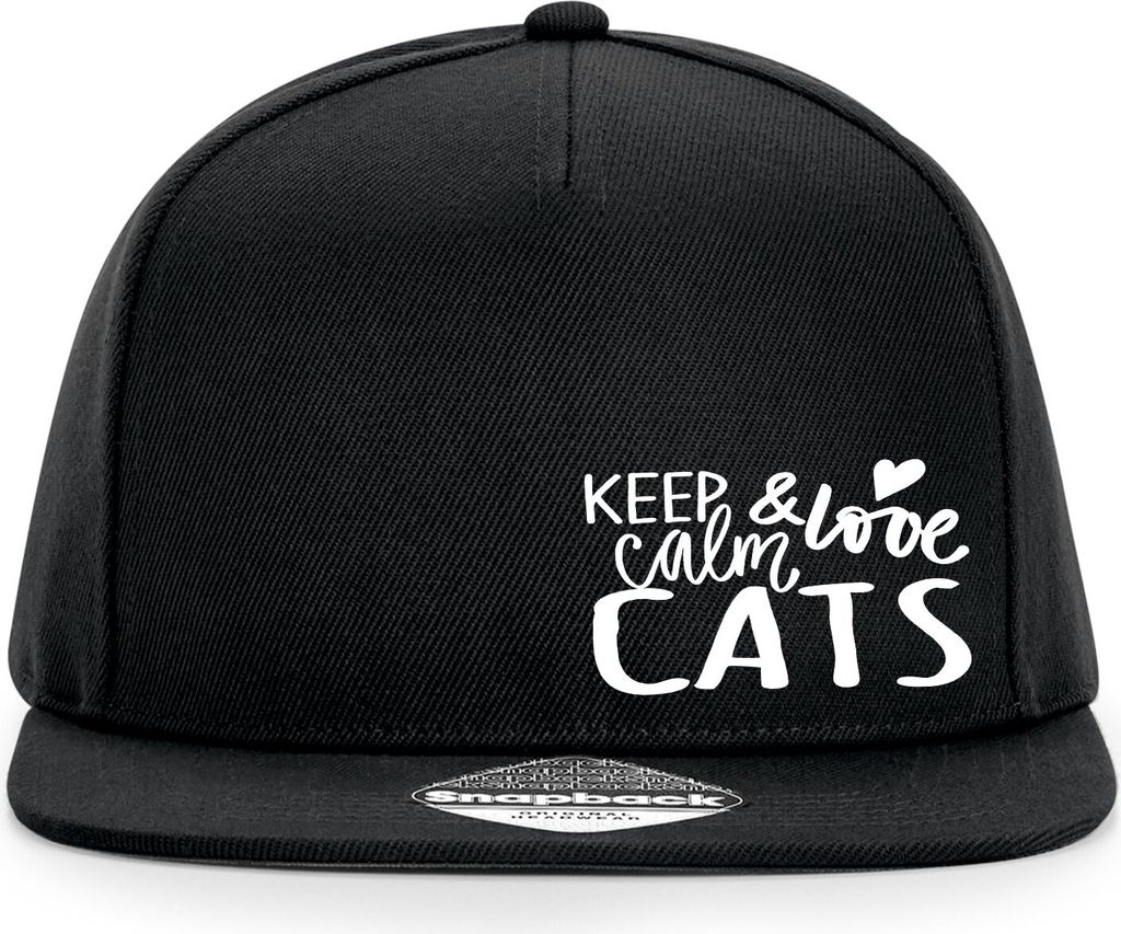 Huuraa Cappy Mütze Keep calm and love Cats Black Polyester Snapback Kappe Geschenkidee