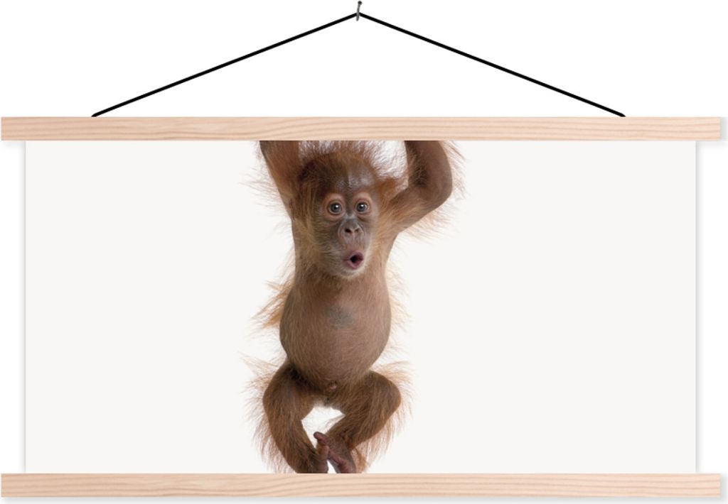 MuchoWow Textilposter Affe - Tiere - Kinder - Orang Utan - Jungen - Mädchen 60x30 cm mit holzfarbenen Rahmen - Dekoration