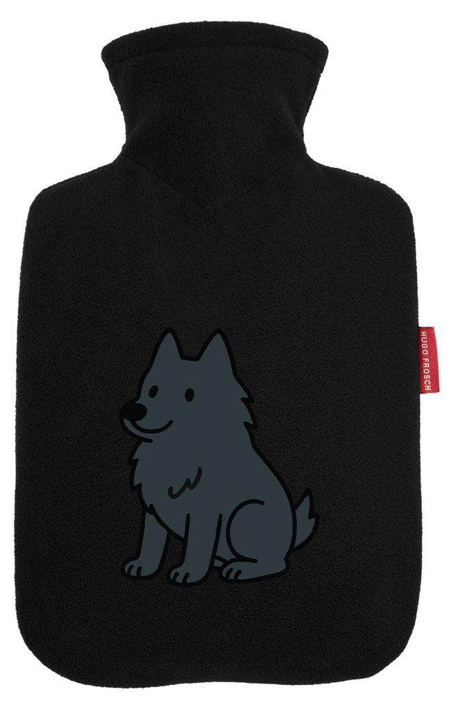 Huuraa Wärmflasche Schipperke Comic Schippi 1,8 Liter Black Classic Veloursbezug Bettflasche Geschenkidee