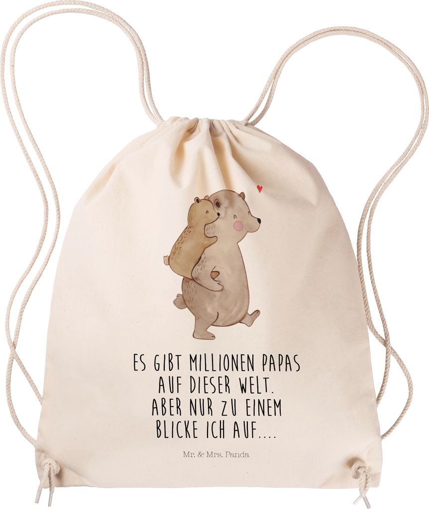 Mr. & Mrs. Panda Jutebeutel Papa Bär - Transparent - Geschenk, Sohn, Muttertag, Stoffbeutel, Beutel, Turnbeutel, Geburtstag, Kleiner Rucksack, wan...
