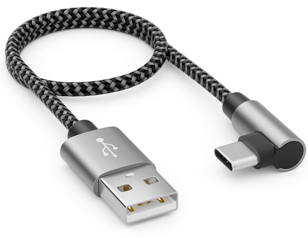 deleyCON 0,30m USB-A auf USB-C Kabel 90° gewinkelt Produktbild 