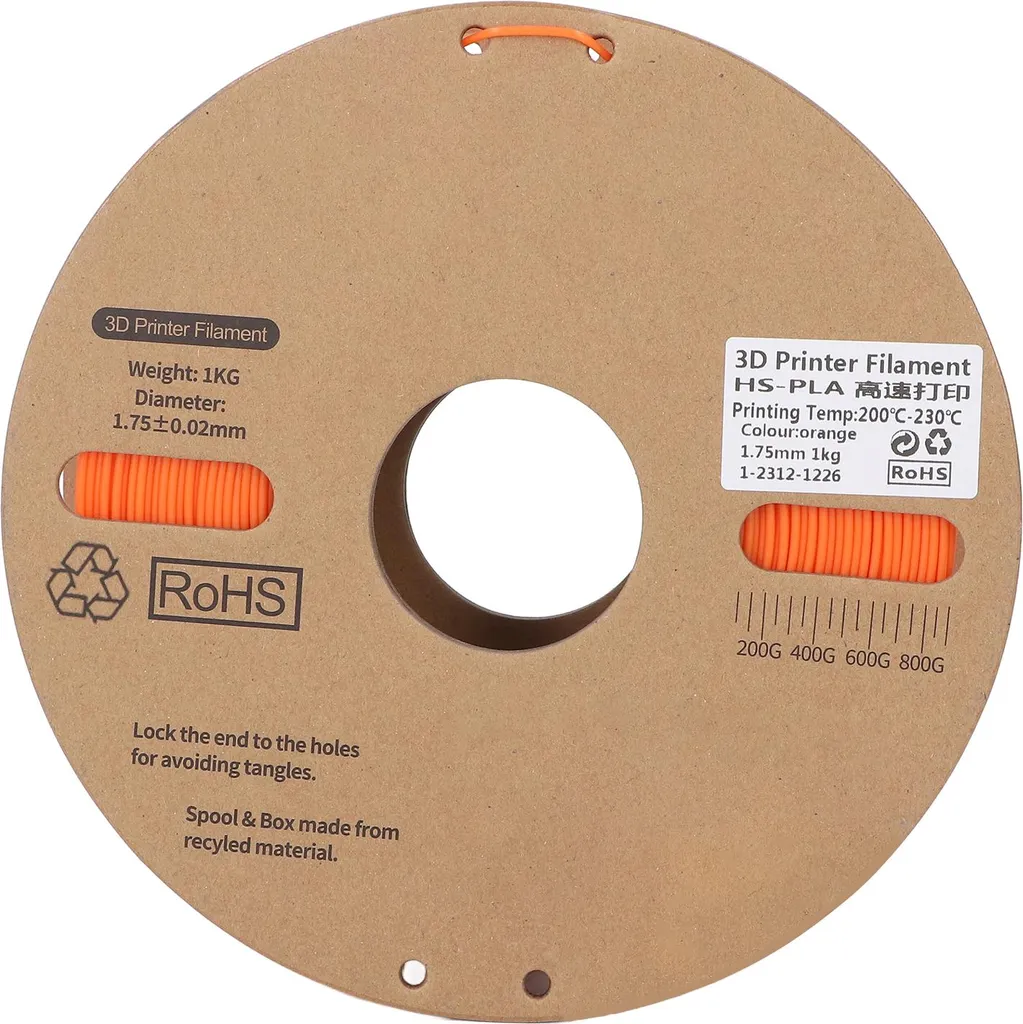 Filament PLA 1,75 mm Orange pour Impression 3D Haute Vitesse 600mm/s