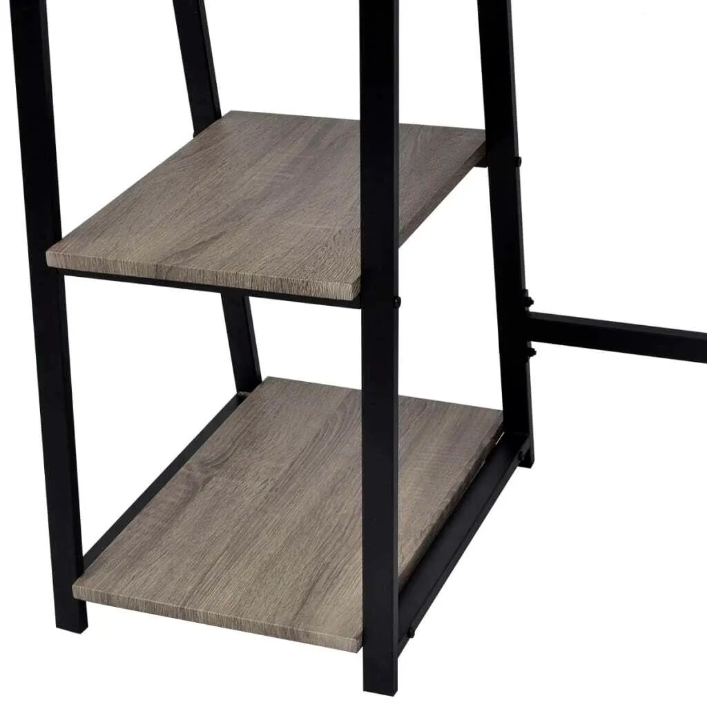Bureau de Télétravail Gris et Chêne Gain de Place avec Rayonnages Fixes - 4