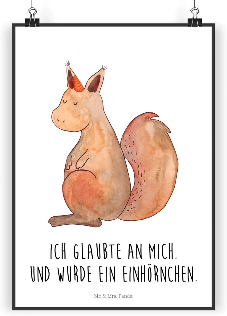 Mr. & Mrs. Panda Bild Einhorn Glauben DIN A5 - Weiß - Geschenk, Wandbild, Einhörnchen, Plakat, Einhörner, Eichhorn, drucke, Unicorn, wanddeko, E...