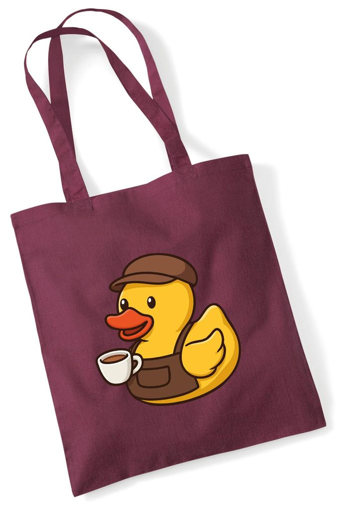 Huuraa Jutebeutel Quietscheente Barista Gummiente Barkeeper 10 Liter Burgundy Baumwolle Tasche Geschenkidee
