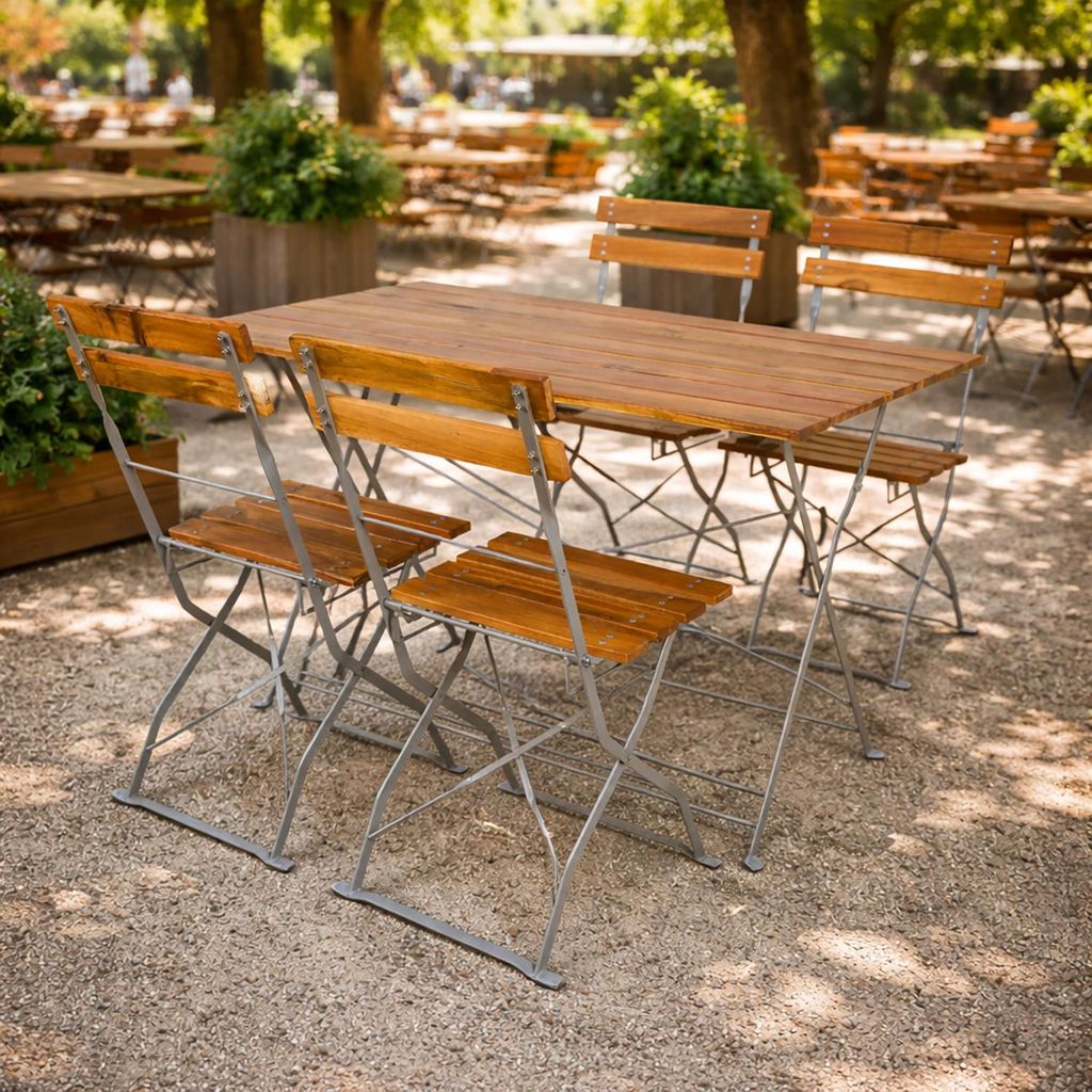 Biergarten Set Klapptisch 4 Klappstühle klappbar Akazienholz 120x70cm