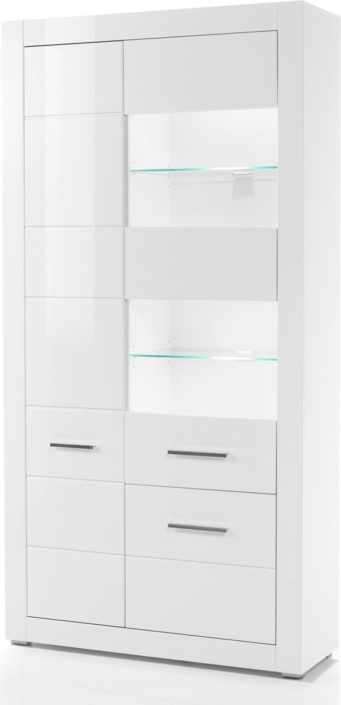 Vitrine Bianco - Weiß Hochglanz - 3-türig ohne Beleuchtung