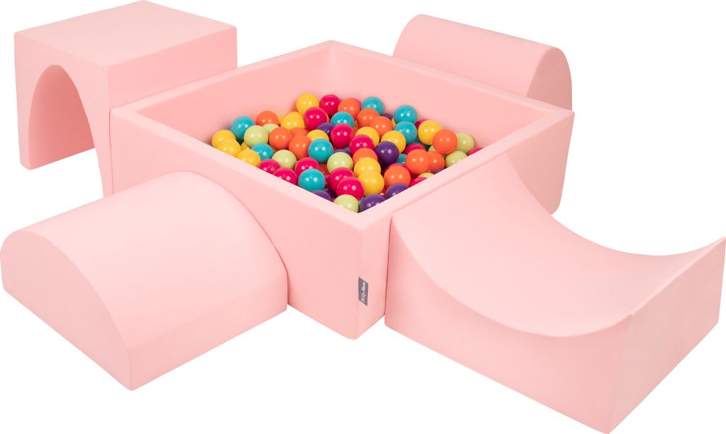KiddyMoon Spielplatz Aus Schaumstoff Mit 300 Bälle 7cm Hindernisläufen Version 1 Quadrat Bällebad Mit Bunten Bällen Für Babys Und Kinder
