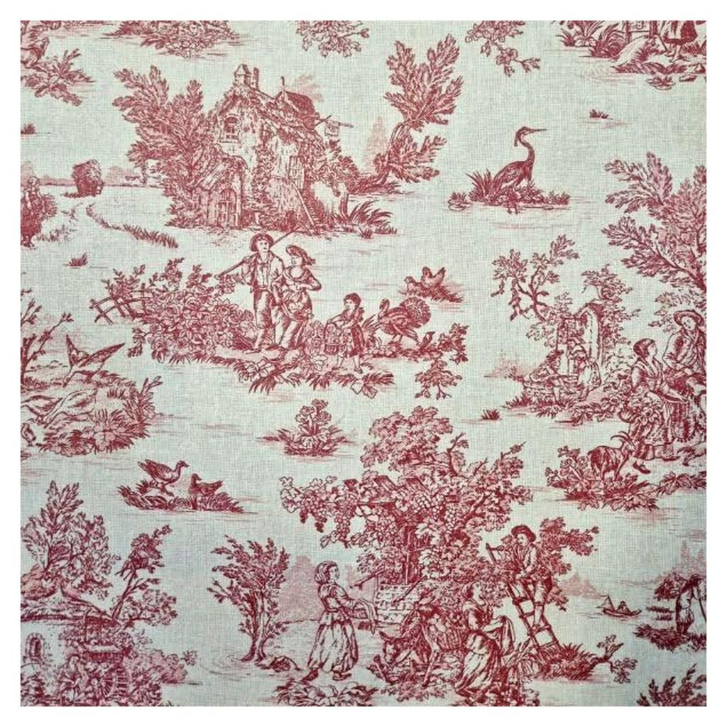 Abwaschbarer Baumwollstoff – Toile de Jouy Stil, Mini Pastorale Rot auf Ecru – 100 % Baumwolle mit Acrylatbeschichtung – Ideal für Tischdeck...
