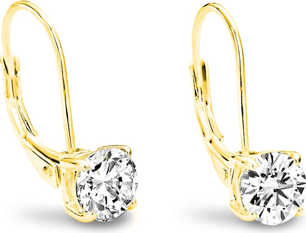 New Bling 9NB-0053 Zilveren oorhangers - zirkonia rond 6 mm - goudkleurig