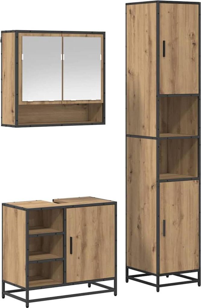 Badezimmermöbel-Set mit Regal 3 pcs Artisan-Eiche Holzwerkstoff