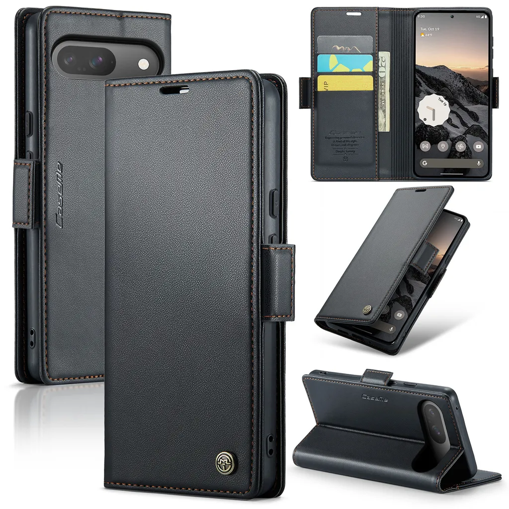 Custodia per Google Pixel 10 / Pixel 10 Pro, RFID Blocking Card, Custodia avanzata in pelle flip con funzione stand Nero