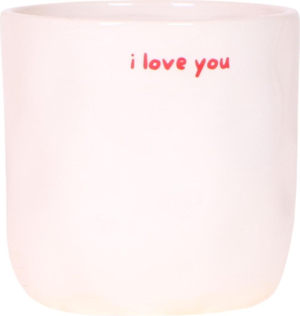Ziertopf „I Love You“ – Ø9cm – Weißer Keramiktopf mit rotem Schriftzug – Romantischer Blumentopf als Geschenkidee – Dekorativer Pflan...