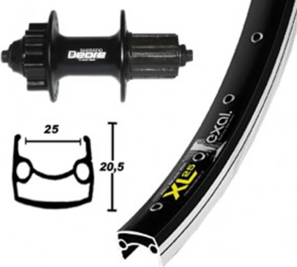 Roue Arrière 26 x 1.9 Deore Disc Noir EXAL XL 25 avec 36 Rayons Niro