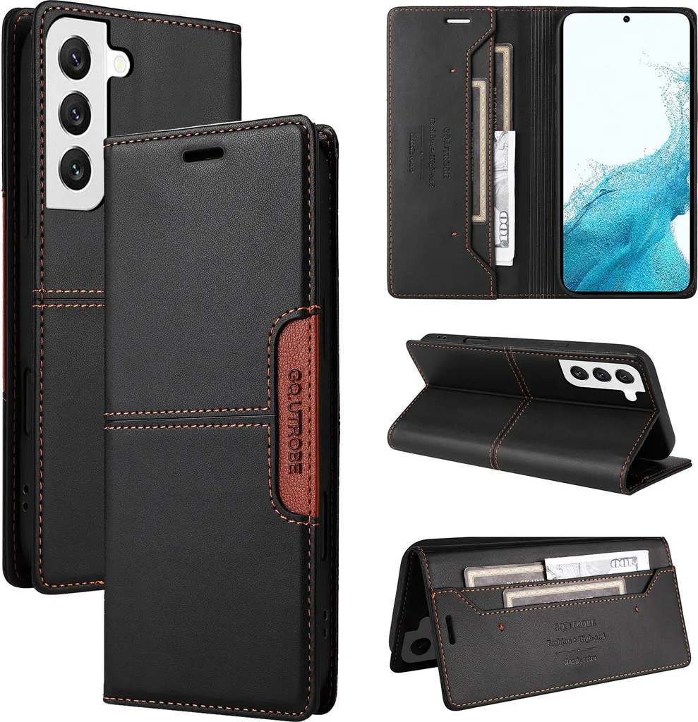 Custodia Samsung S21 5G Pelle Flip Wallet Nero | Protezione RFID Portafoglio