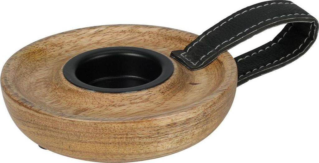 H&S Decoration | Teelichthalter - Teelichtleuchter - 11 cm - Mangoholz - Braun - mit Metalleinsatz