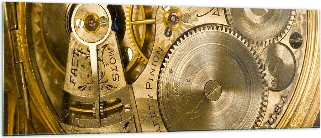 Bilder auf glas - Uhr Uhr Mechanismus Messing - 140x50cm - Glasbilder - Wandbilder - Kunstdruck - zum Aufhängen bereit - Wanddekoration aus Glas -...