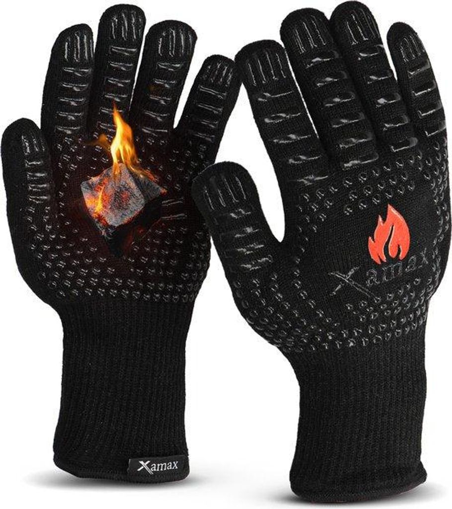 Xamax Xamax BBQ & Oven Gloves - Ofenhandschuhe - Hitzebeständiger Handschuh - Grillzubehör - bis zu 500°C - 2 Stück - Geschenktipp