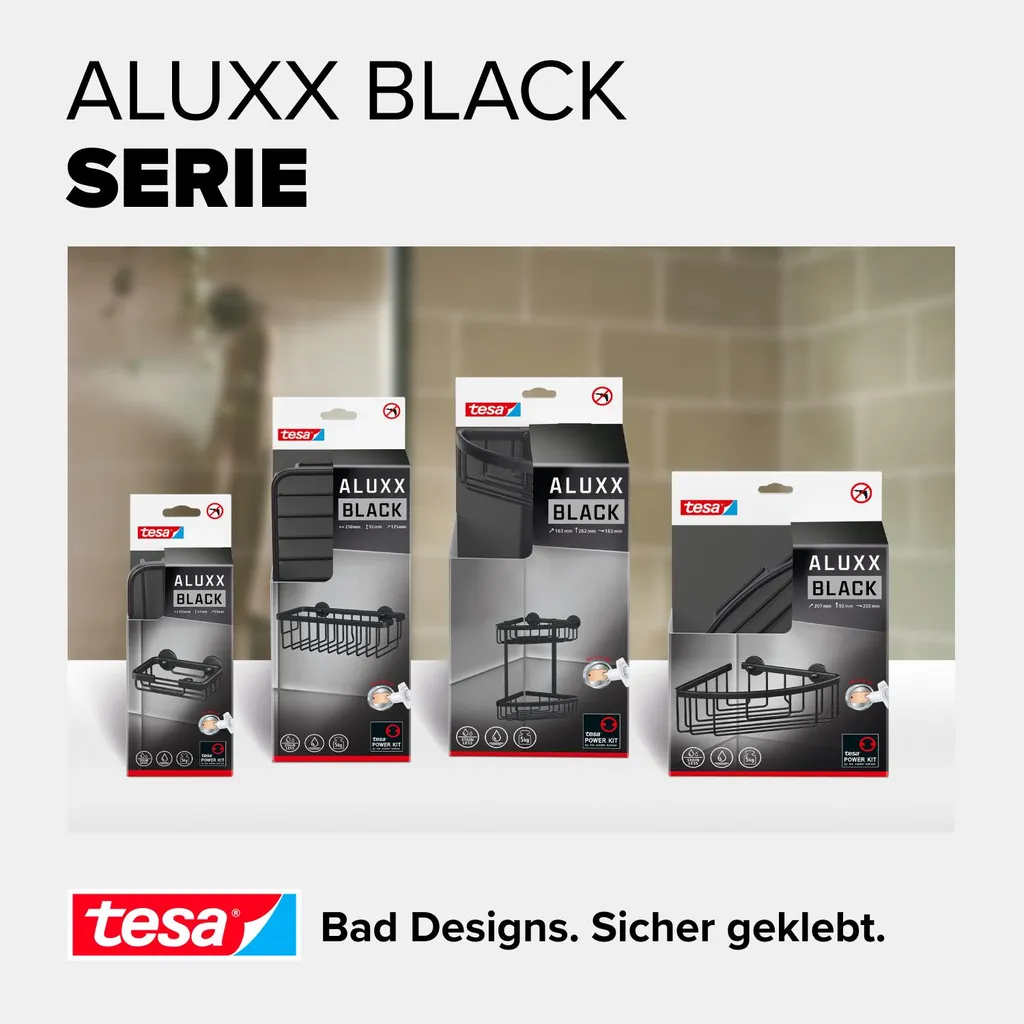 Serviteur de douche tesa ALUXX noir mat avec technologie auto-adhésive - 10