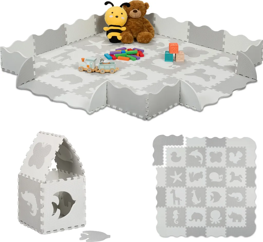 Aire de Jeu Bébé Puzzle Animaux pour Chambre d'Enfant avec Bordures