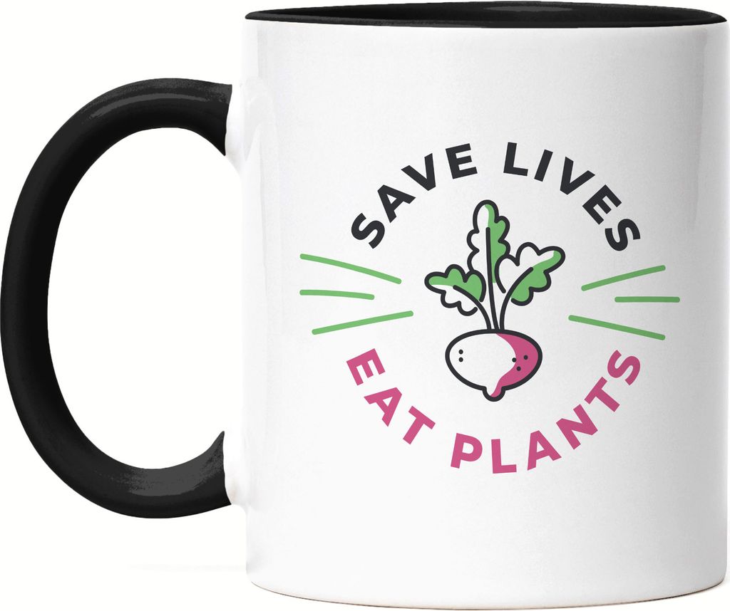 Save Lives Eat Plants Tasse Schwarz Geschenkidee Plant-Based Tierwohl Protest Tier Demo