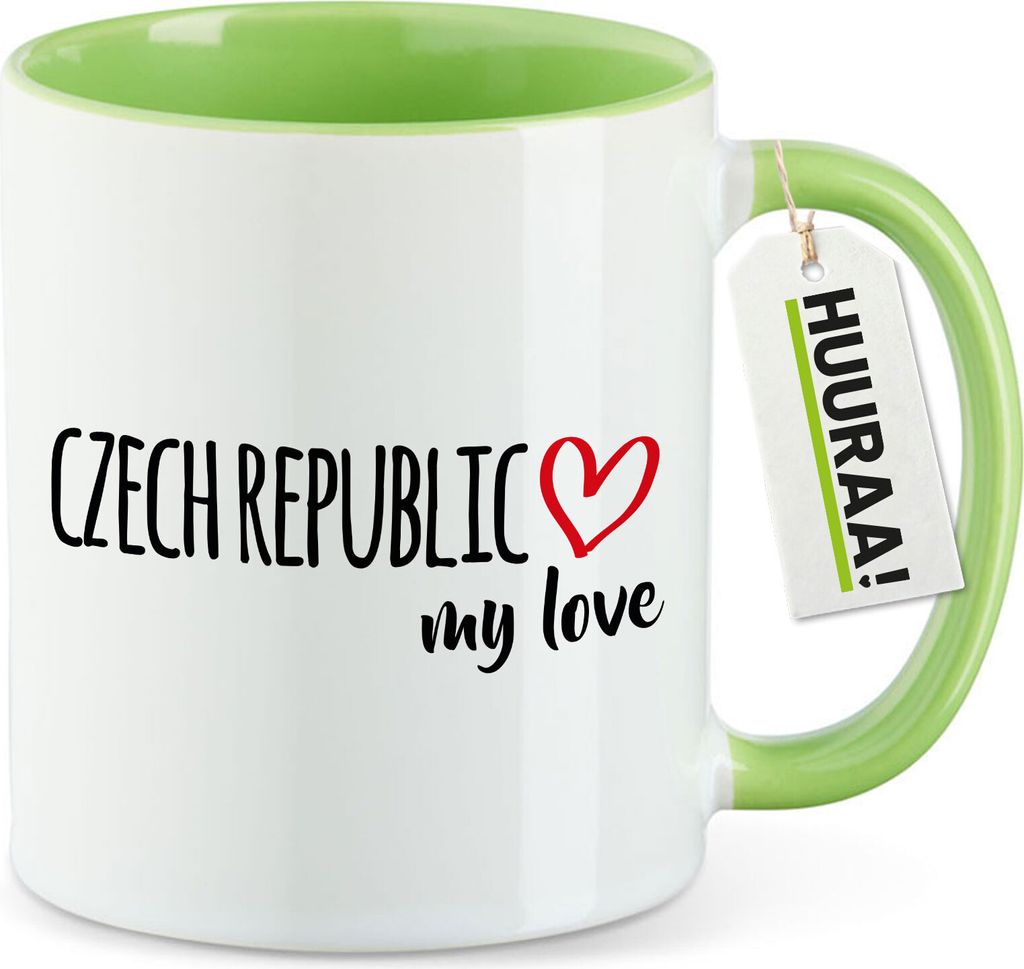 Huuraa Kaffeetasse Czech Republic my love 330ml Grün Keramik Kaffeebecher Geschenkidee
