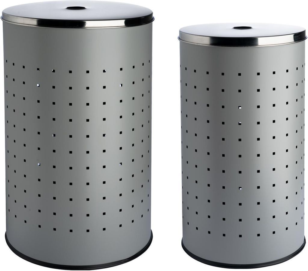 Wäschesammler-Set 2-teilig - Grau - Edelstahl - 37 Liter - 54 Liter