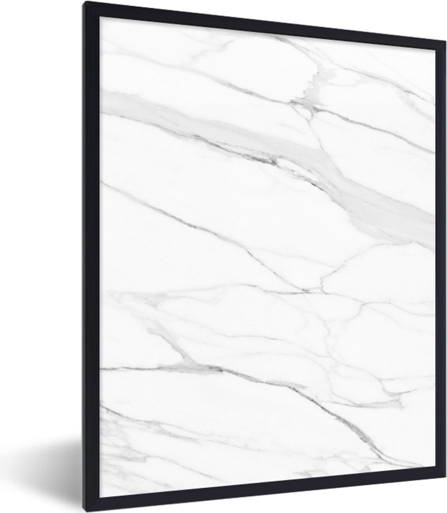MuchoWow Gerahmtes Poster Marmor - Weiß - Linie - Muster - Luxus - Marmoroptik 60x80 cm - Poster mit Schwarzem Bilderrahmen Wandposter Rahmen Fo...
