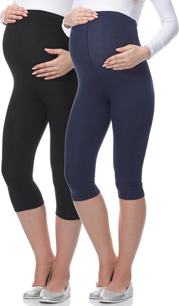 Be Mammy 3/4 Umstandsleggings aus Viskose BE-03 2er Pack (Schwarz/Dunkelblau, XL)