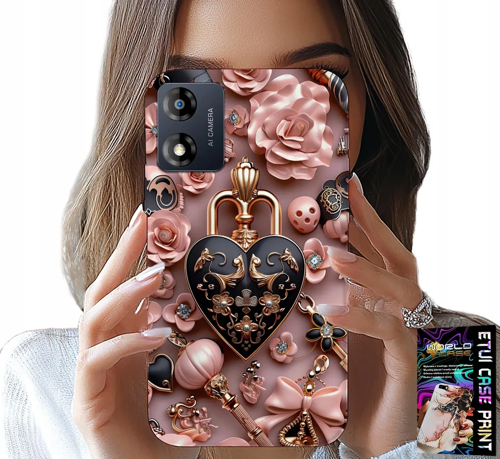 Custodia per Motorola Moto E13 - Modelli femminili Custodia a cuore con lucchetto + lamina