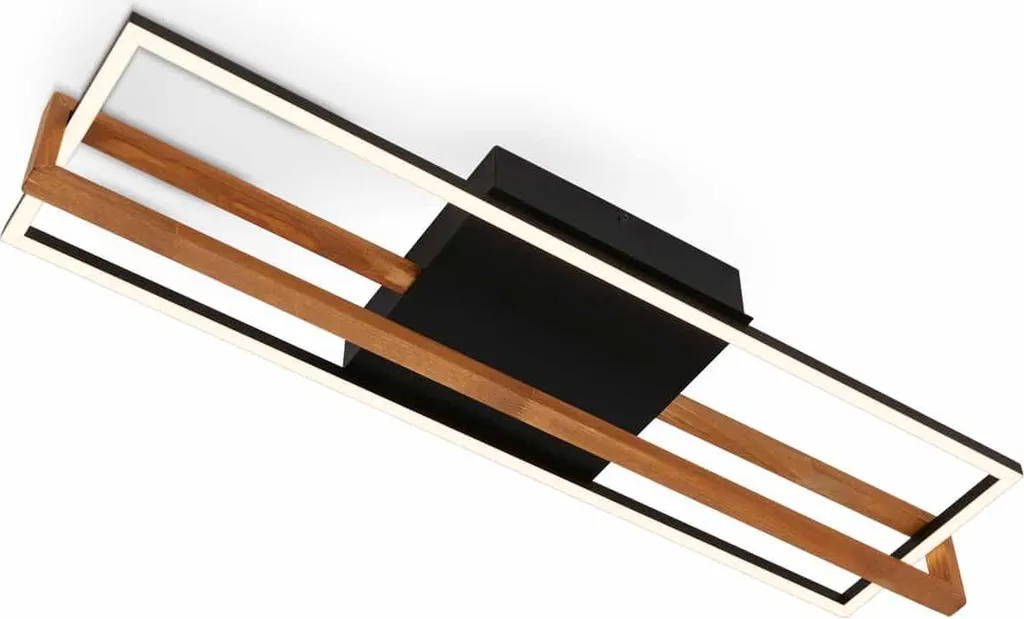 Luminaire Plafonnier LED Design Bois et Métal Noir 22W pour Salon