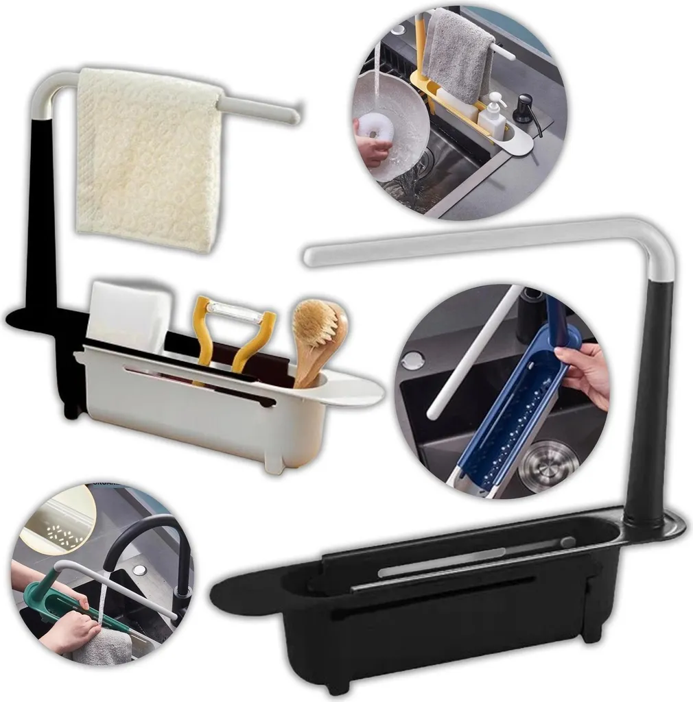 Étagère de cuisine noire pour ustensiles avec système de drainage sec