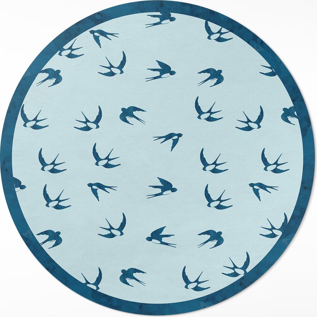 Kleine Blätter auf blauem Hintergrund– Vinylteppich – Indoor Teppich – Flur – Pflegeleicht – Runder Teppich – PVC Teppich – Outdoor ...