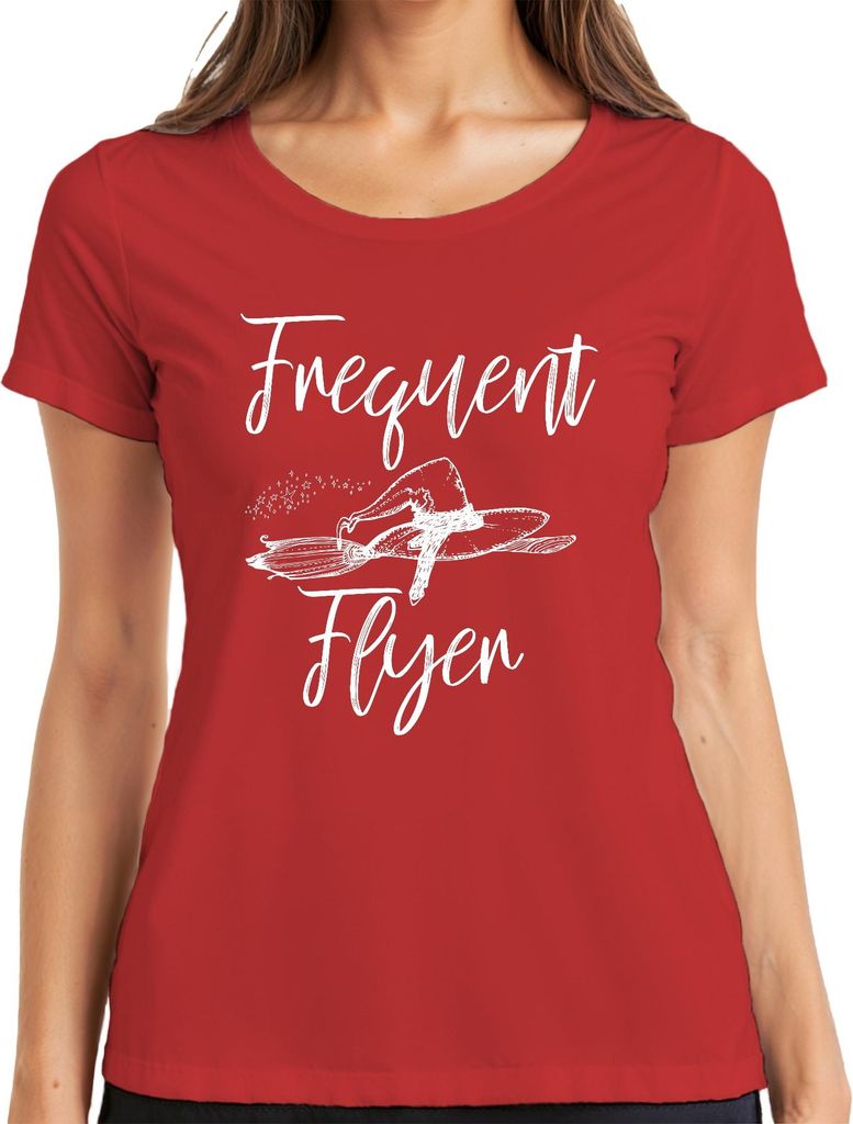 Frequent Flygen Hexe Hexenhut Hexenbesen Sternenstaub Magisch Damen T-Shirt, Rot, S
