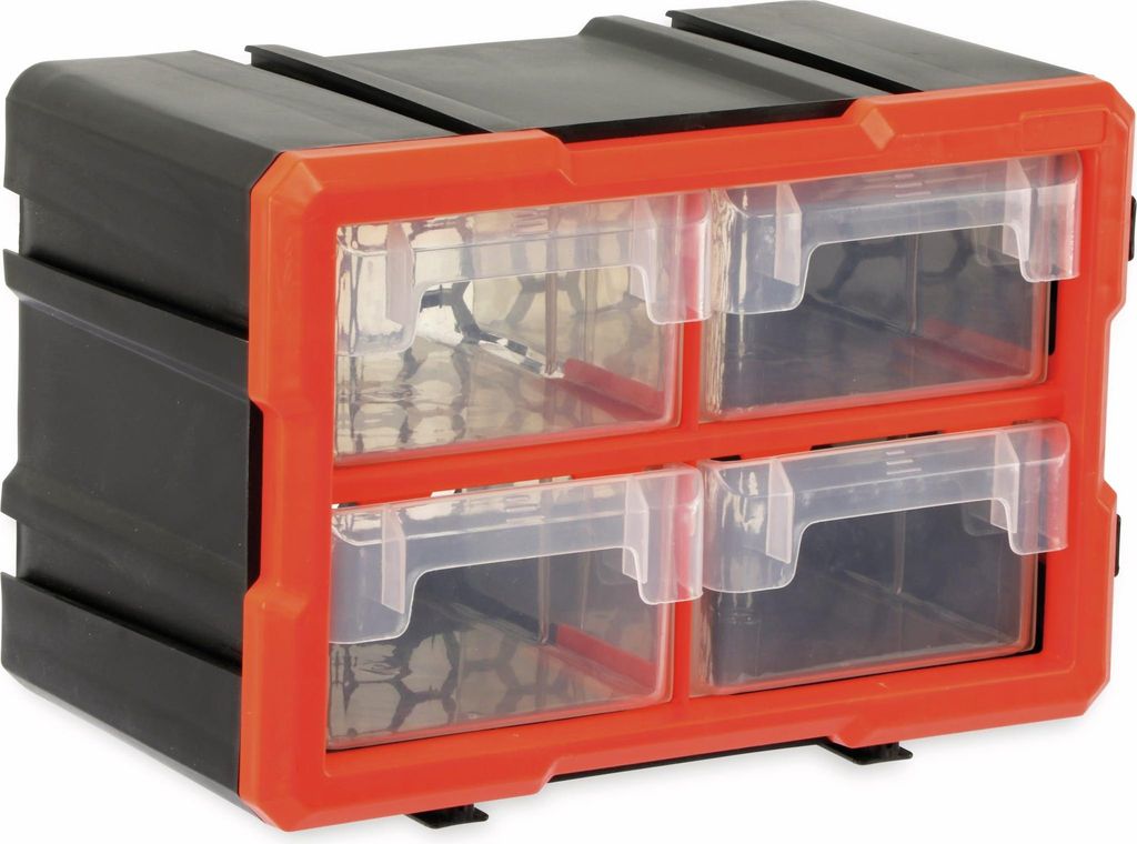 DAYTOOLS Werkzeugbox TW2021, Kunststoff, 4-teilig, schwarz/orange | Robuste Werkzeugbox mit 4 großen Sicht-Schubladen | Mit DAYTOOLS TW-Serie erwe...