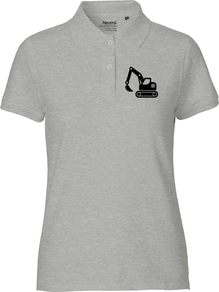 Huuraa Damen Polo Shirt Bagger Baumaschine XXL Sport Grey Bio Baumwolle Fairtrade Poloshirt Geschenkidee