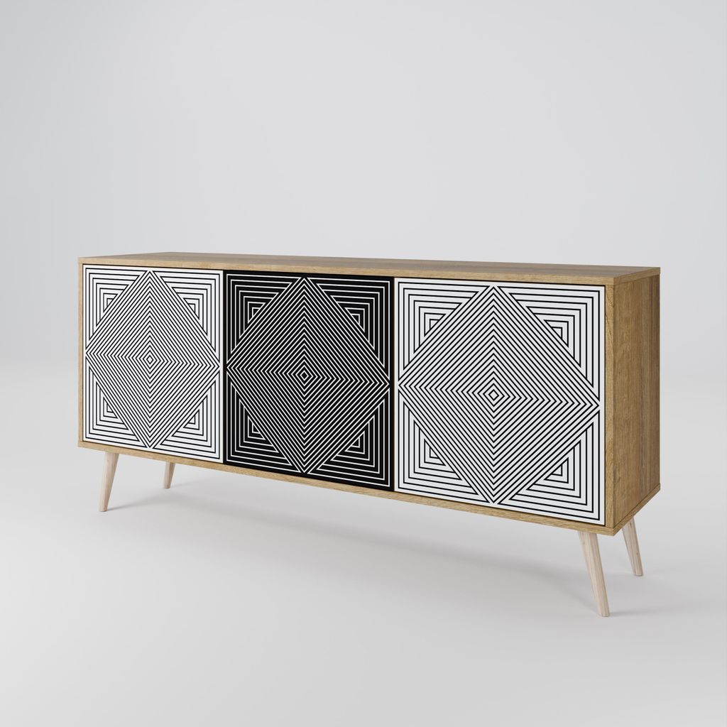 Spacerebels Kommode mit 3 Türen - Sideboard Komodenschrank - Highboard - Kleiderschrank Möbel - Wohnzimmer Schlafzimmer - 57,5×111×42 (HxBxT)