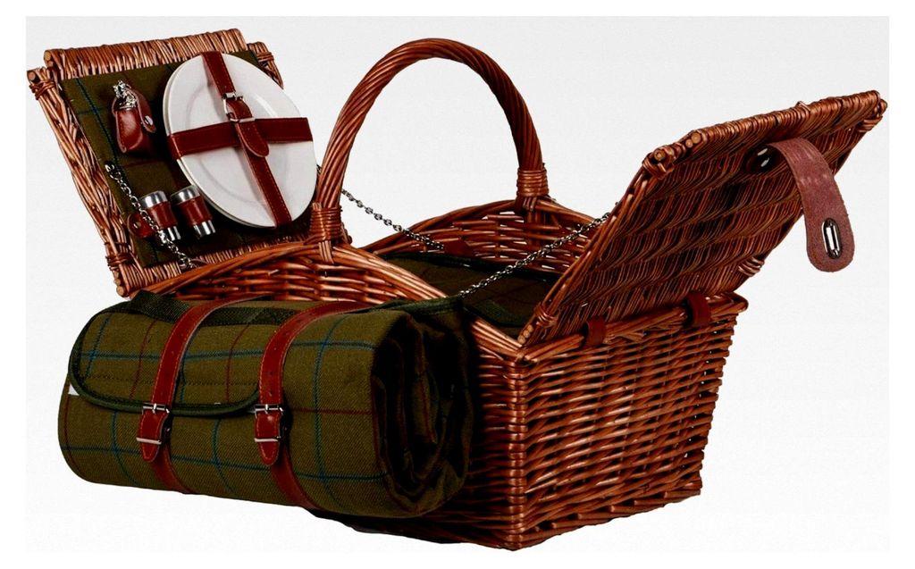 Picknickset für 2 Personen mit Picknickkorb und integrierter Kühltasche, Picknickdecke 135x115 cm, Besteck und Geschirr, Korb in Natur, Decke in ...