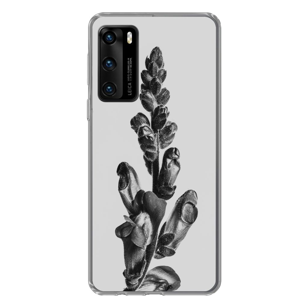 MuchoWow Handyhülle Schutzhülle Hülle für Huawei P40 Pflanze - Schwarz - Weiß - Abstrakt Silikon Softcase Handy Hülle - Handytasche