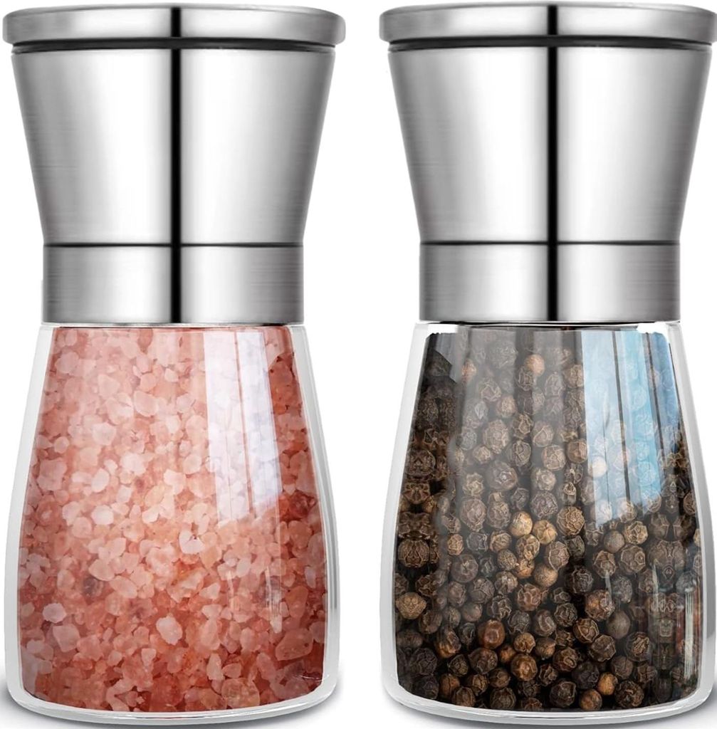 Salz und Pfeffermühle 2er Set - Edelstahl- und Glasmühlen Produktbild 
