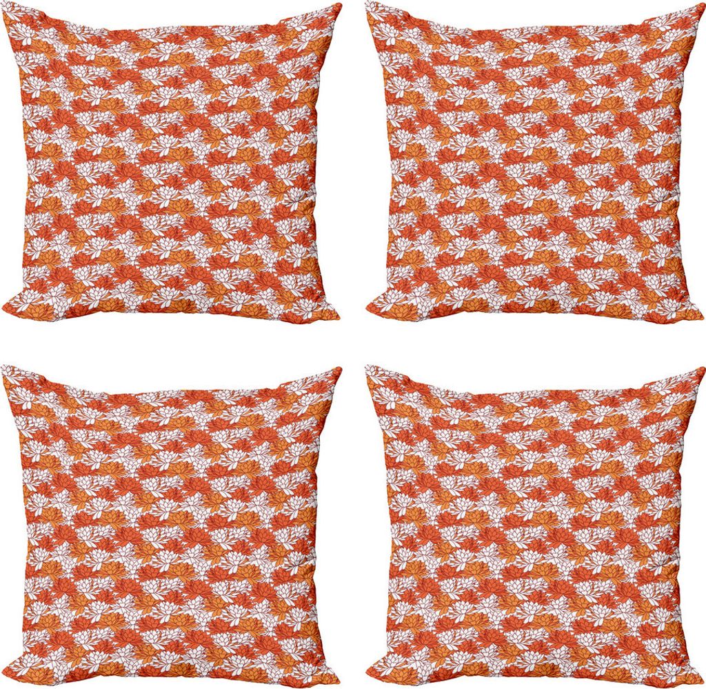 ABAKUHAUS Blumen Kissenbezug Set (4 Stück), Overlapping Lotus Flower, Moderner Doppelseitiger Digitaldruck, 40 cm x 40 cm, Blasse Orange Vermilion