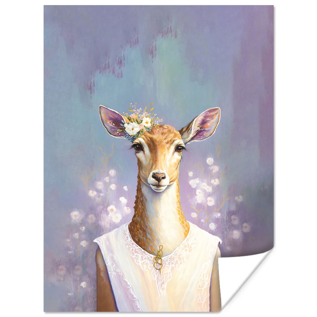 MuchoWow Poster Hirsche - Blumen - Gemälde - Porträt - Tiere 90x120 cm - Wohnzimmer