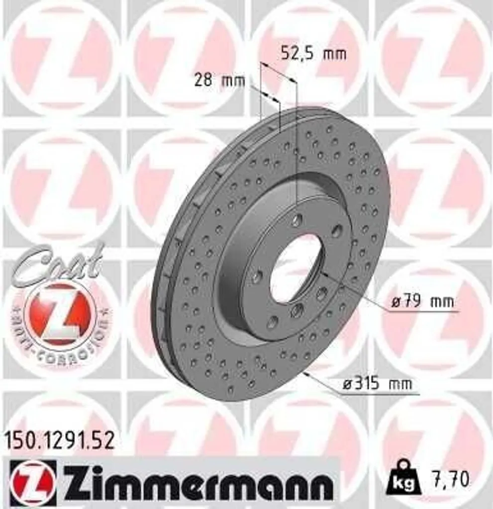 Zimmermann 150.1291.52 Disque de Frein Anti-Vibration pour BMW Série 3