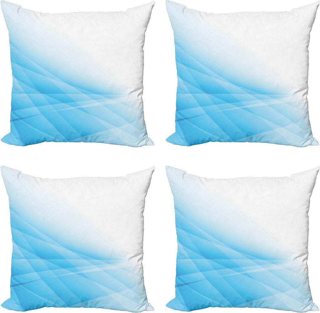 ABAKUHAUS Blau Kissenbezug Set (4 Stück), Futuristische Linien Weichheit Kunst, Moderner Doppelseitiger Digitaldruck, 40 cm x 40 cm, Blau und Hell...