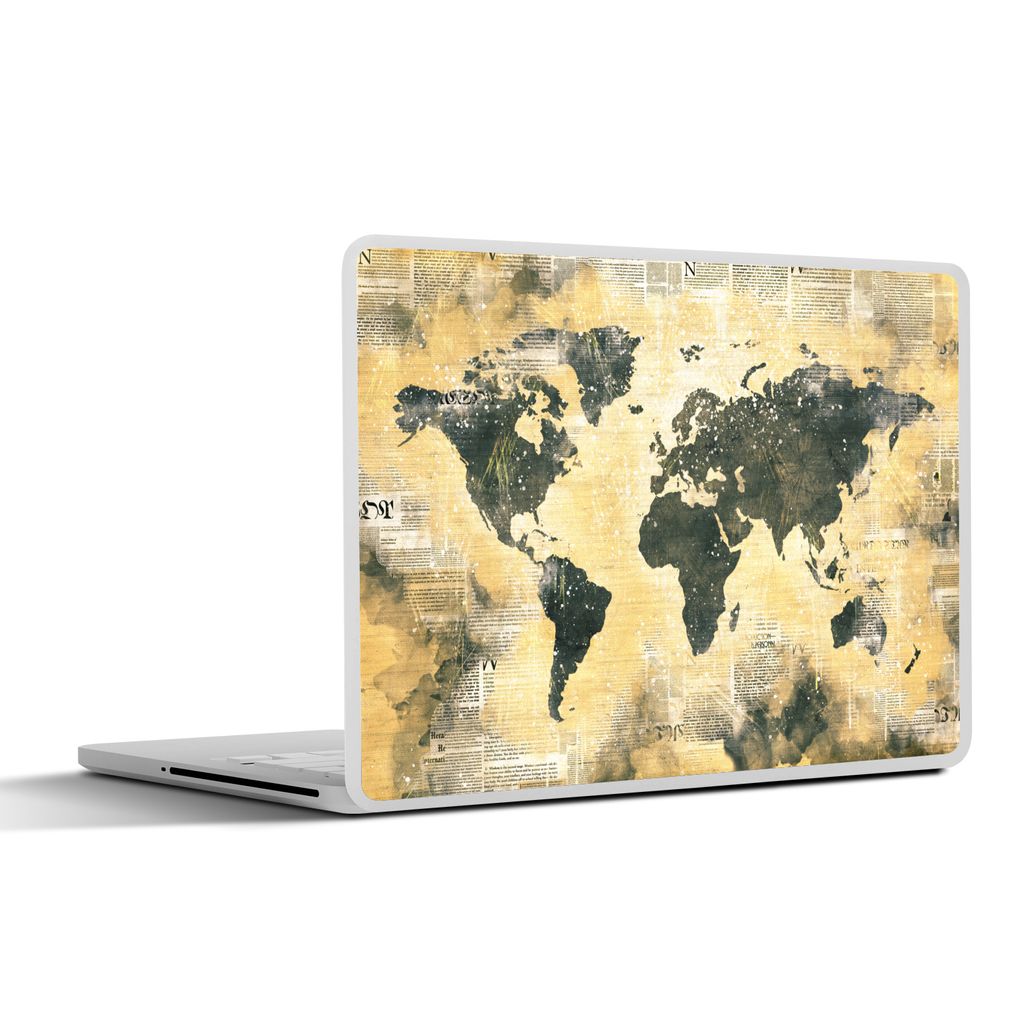 MuchoWow Laptop Aufkleber Sticker Cover Weltkarte - Grau - Zeitung 30x22 cm - Laptop-Sticker