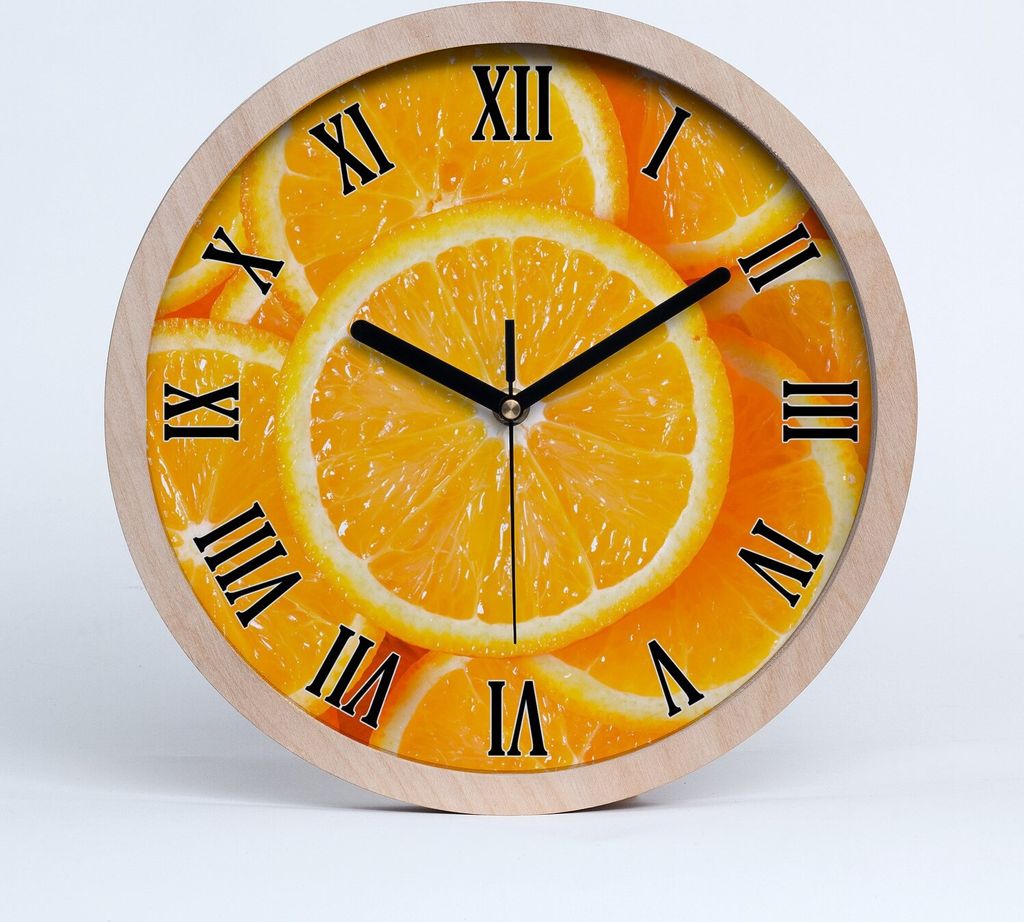 Holzuhr 30fi cm wanduhr - schwarze Spitzen - Orangenscheiben