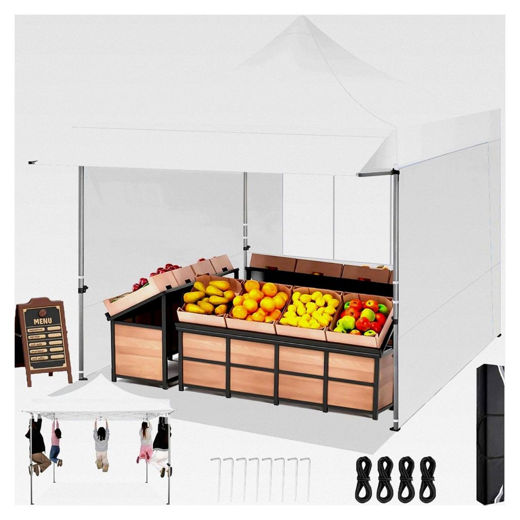 Faltpavillon 3x3 mit 23 SF erweiterter Markise, wasserdicht und stabil, winterfest, Partyzelt mit 3 Seitenwänden, robuster Gartenpavillon für Mä...