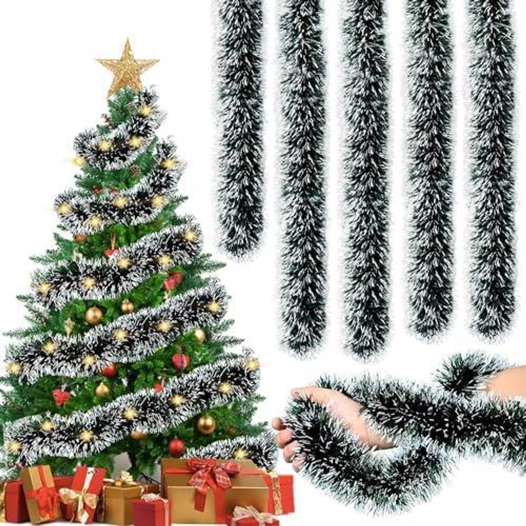 TINA 10M Tannengirlande mit Beleuchtung 100 LEDs, Weihnachtsgirlande mit Beleuchtung Treppe Outdoor, Tanne Girlande Weihnachten Deko, Tannengirland...