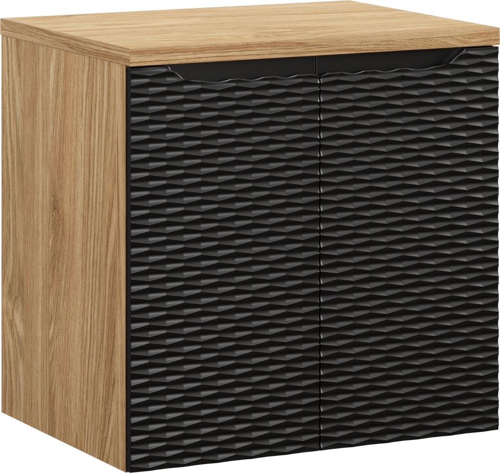 Badezimmerschrank 60 Cm Mit Platte - Schwarz Matt + Eiche Geölt