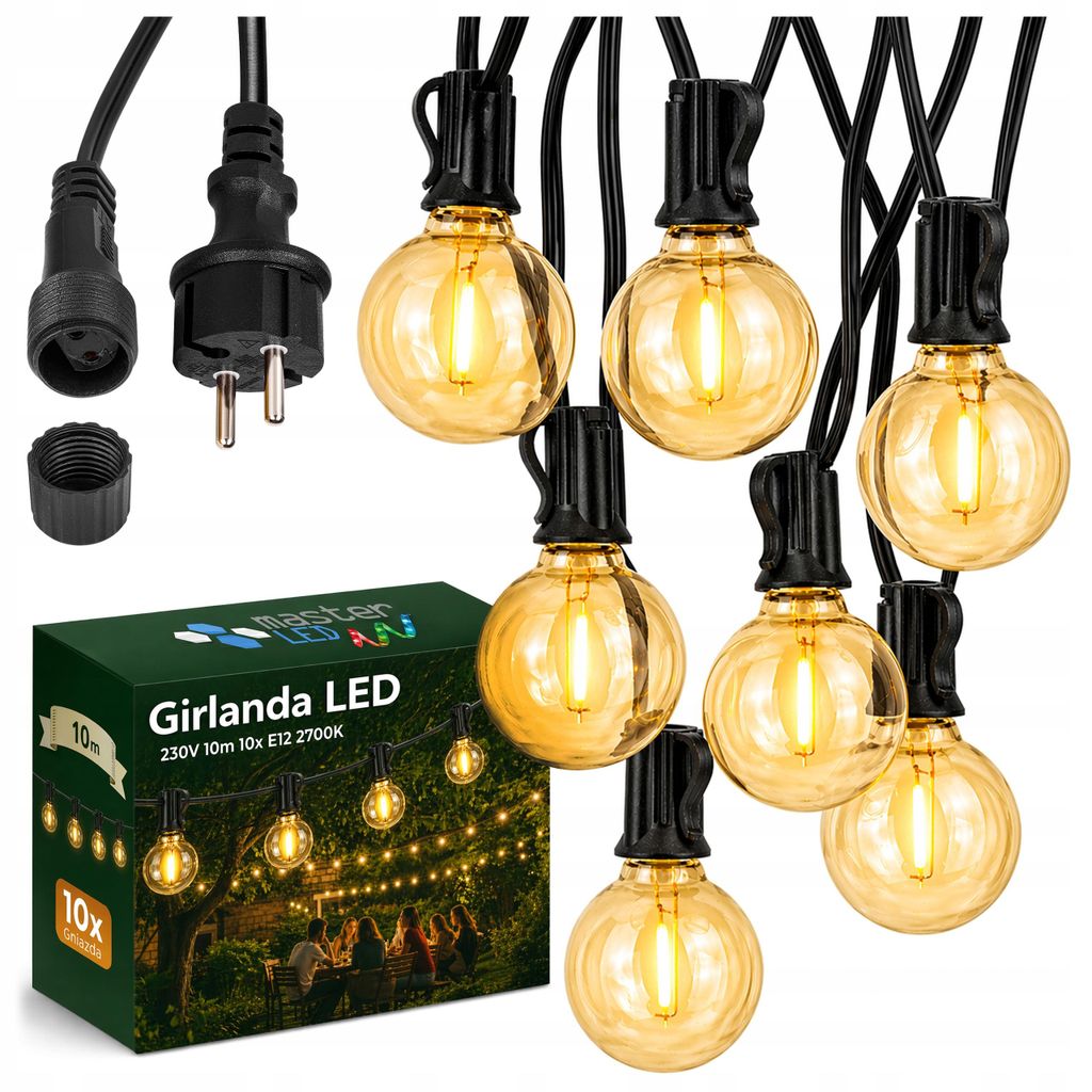 MasterLED LED Lichterkette außen 10 m, 10 x E12 G40, 2700K Produktbild 